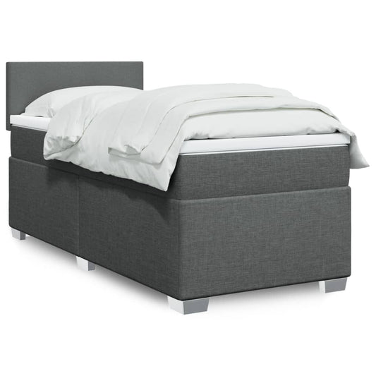 vidaXL Κρεβάτι Boxspring με Στρώμα Σκούρο Γκρι 90x190 εκ. Υφασμάτινο