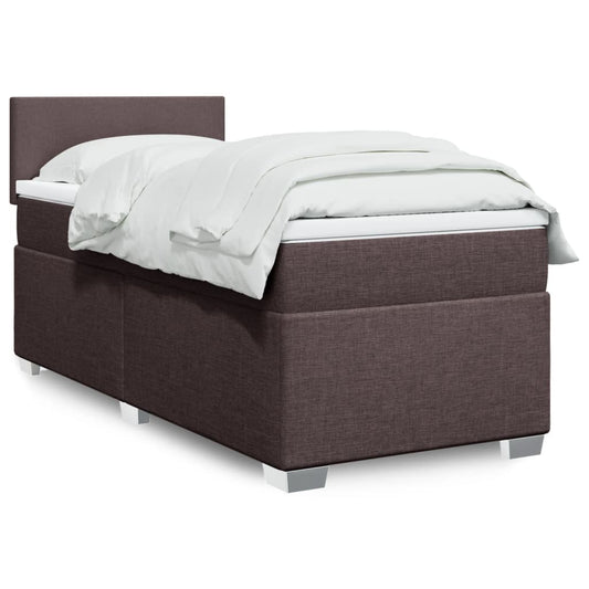 vidaXL Κρεβάτι Boxspring με Στρώμα Σκούρο Καφέ 90x190 εκ. Υφασμάτινο