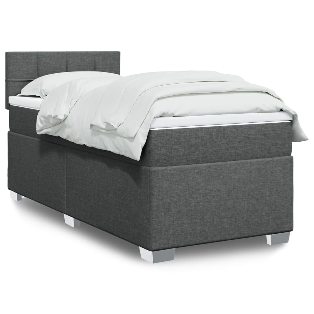 vidaXL Κρεβάτι Boxspring με Στρώμα Σκούρο Γκρι 90x190 εκ. Υφασμάτινο