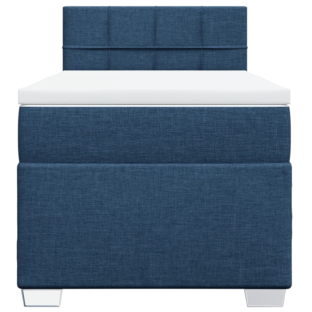 vidaXL Κρεβάτι Boxspring με Στρώμα Μπλε 90x190 εκ.Υφασμάτινο