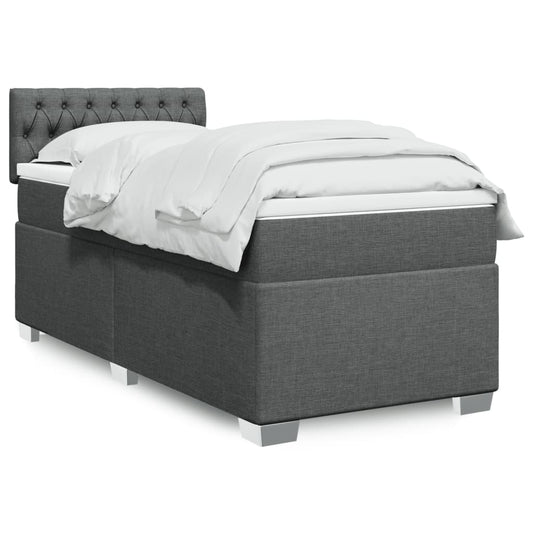 vidaXL Κρεβάτι Boxspring με Στρώμα Σκούρο Γκρι 90x190 εκ. Υφασμάτινο
