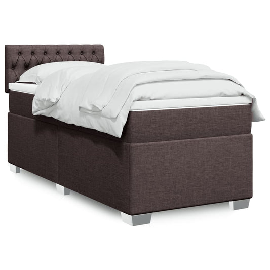 vidaXL Κρεβάτι Boxspring με Στρώμα Σκούρο Καφέ 90x190 εκ. Υφασμάτινο