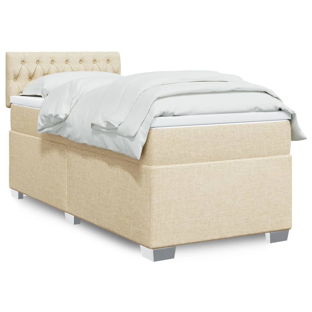 vidaXL Κρεβάτι Boxspring με Στρώμα Κρεμ 90x190 εκ.Υφασμάτινο