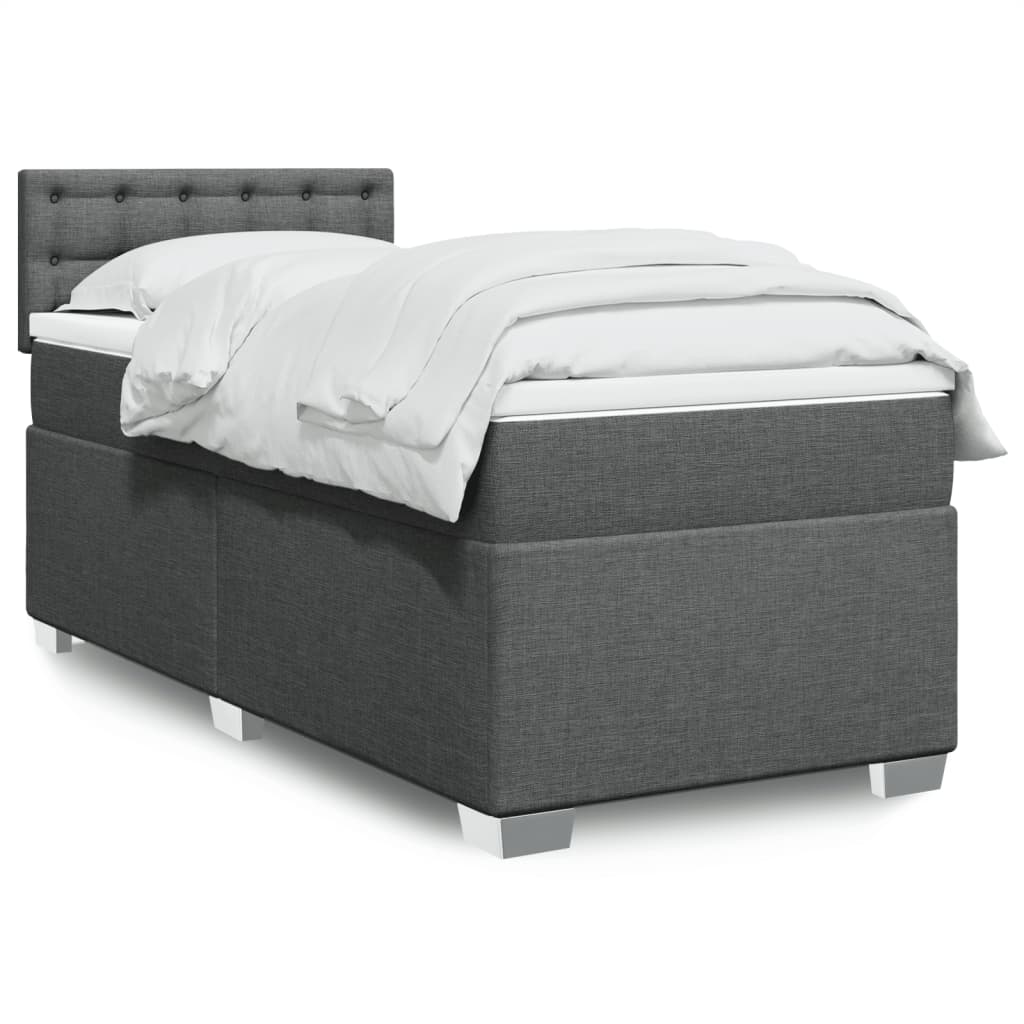 vidaXL Κρεβάτι Boxspring με Στρώμα Σκούρο Γκρι 90x190 εκ. Υφασμάτινο
