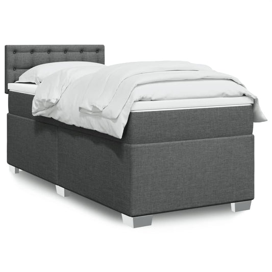 vidaXL Κρεβάτι Boxspring με Στρώμα Σκούρο Γκρι 90x190 εκ. Υφασμάτινο