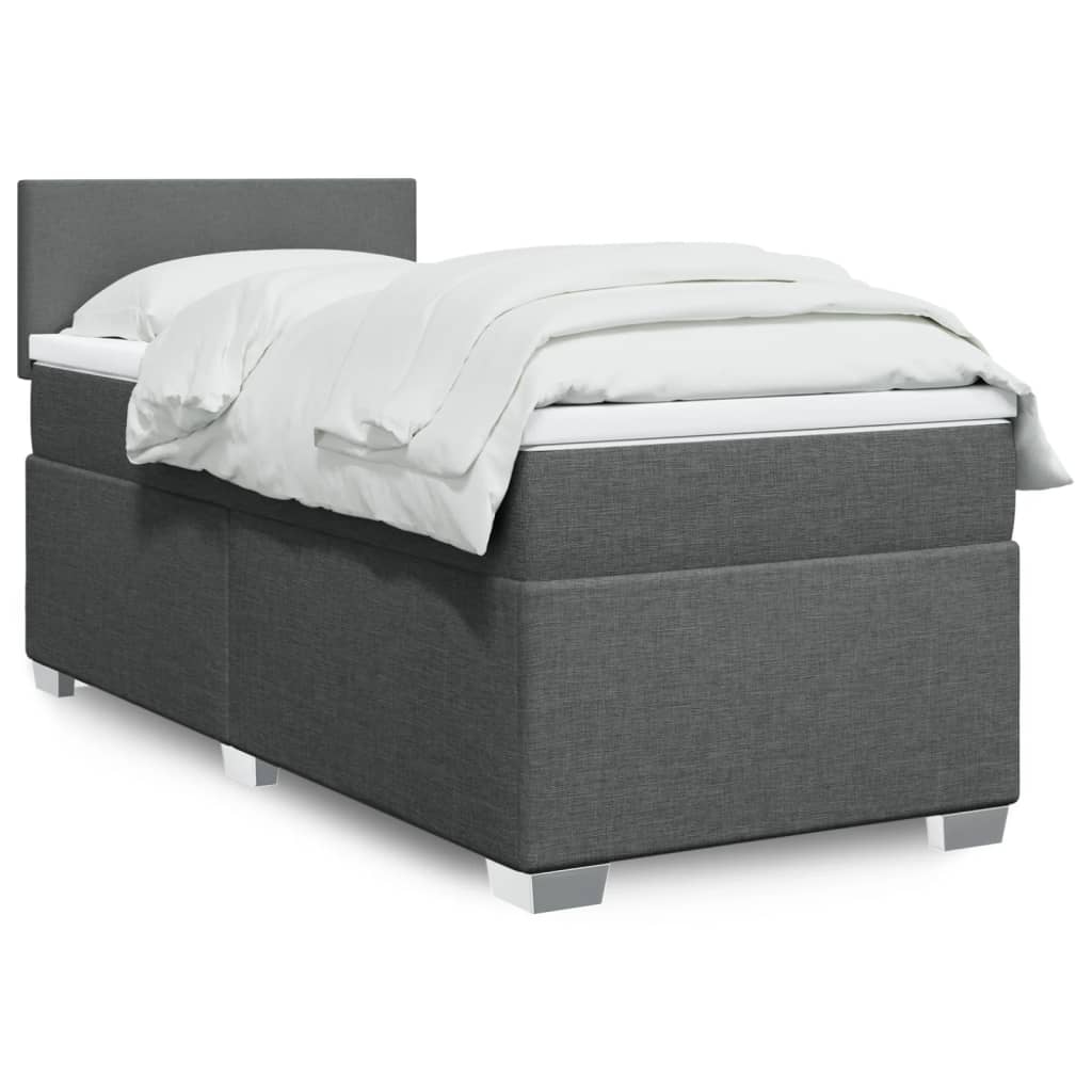 vidaXL Κρεβάτι Boxspring με Στρώμα Σκούρο Γκρι 90x200 εκ. Υφασμάτινο