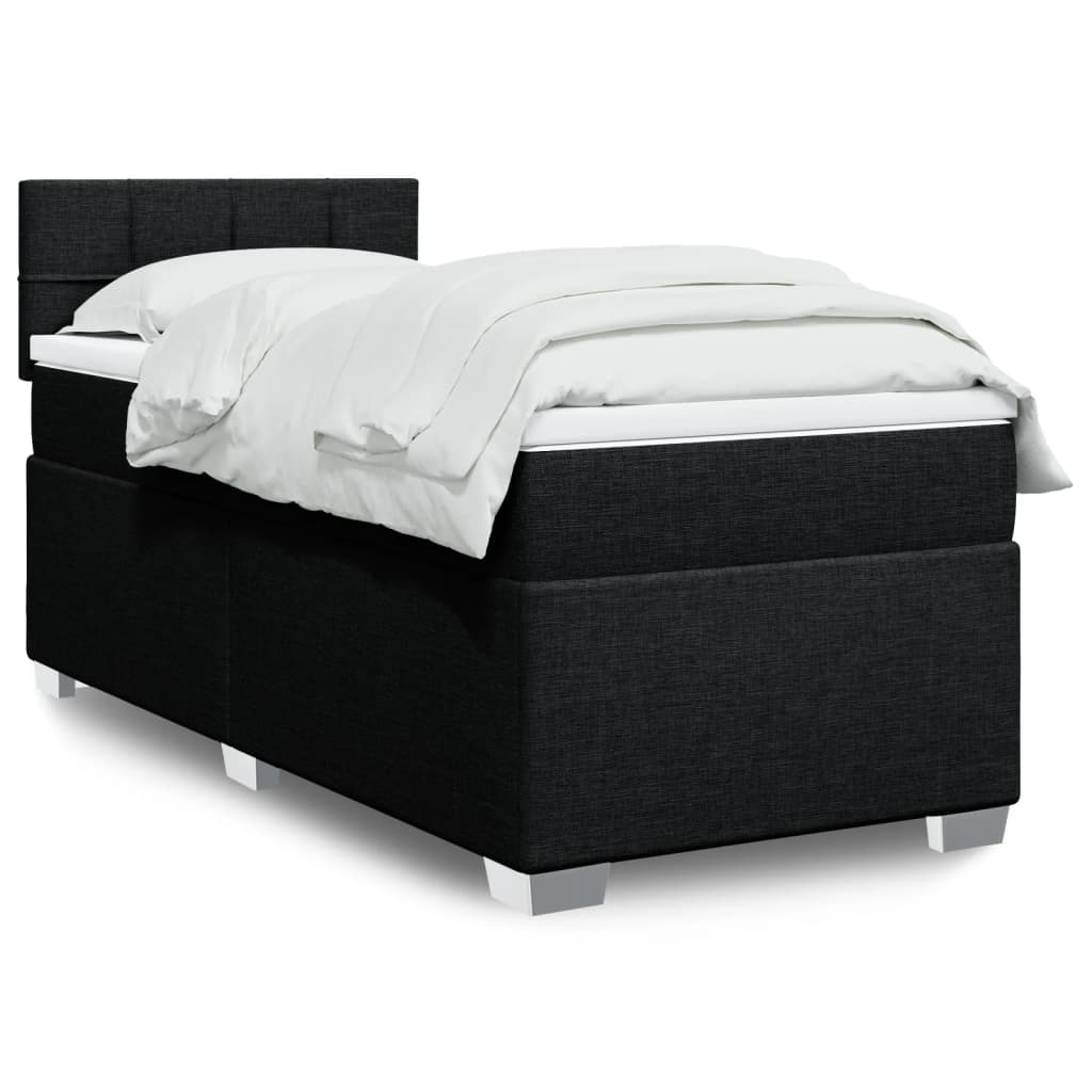 vidaXL Κρεβάτι Boxspring με Στρώμα Μαύρο 90x200 εκ. Υφασμάτινο
