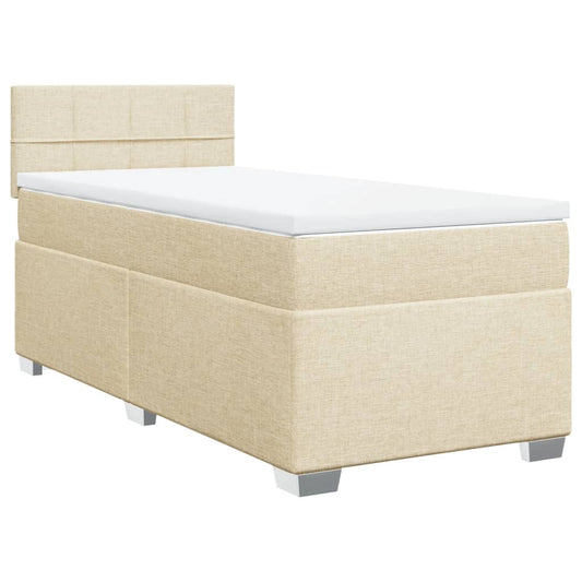 vidaXL Κρεβάτι Boxspring με Στρώμα Κρεμ 90x200 εκ.Υφασμάτινο