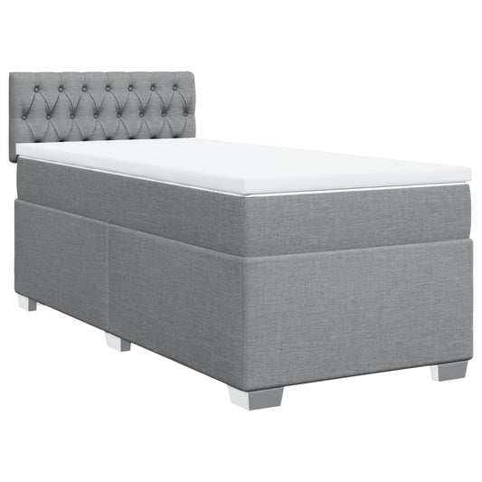 vidaXL Κρεβάτι Boxspring με Στρώμα Ανοιχτό Γκρι 90x200 εκ. Υφασμάτινο