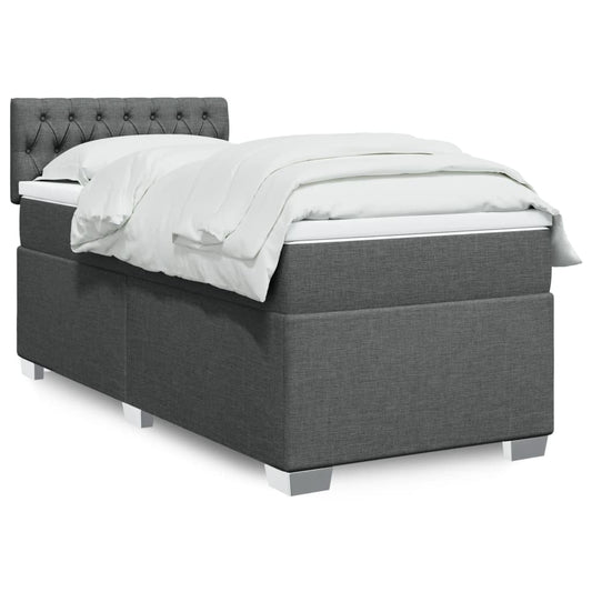vidaXL Κρεβάτι Boxspring με Στρώμα Σκούρο Γκρι 90x200 εκ. Υφασμάτινο