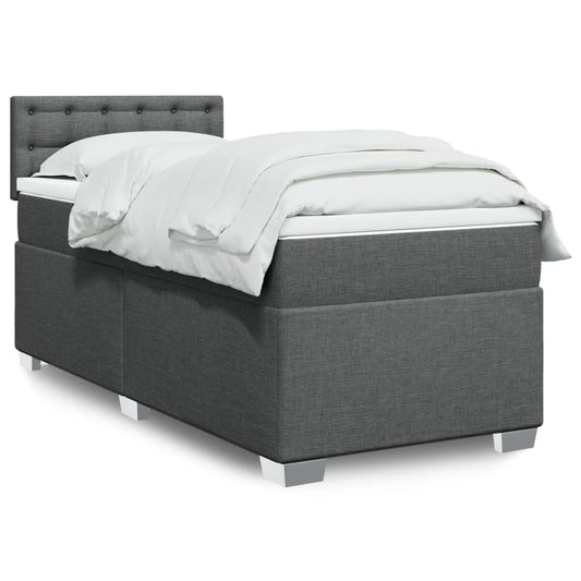vidaXL Κρεβάτι Boxspring με Στρώμα Σκούρο Γκρι 90x200 εκ. Υφασμάτινο