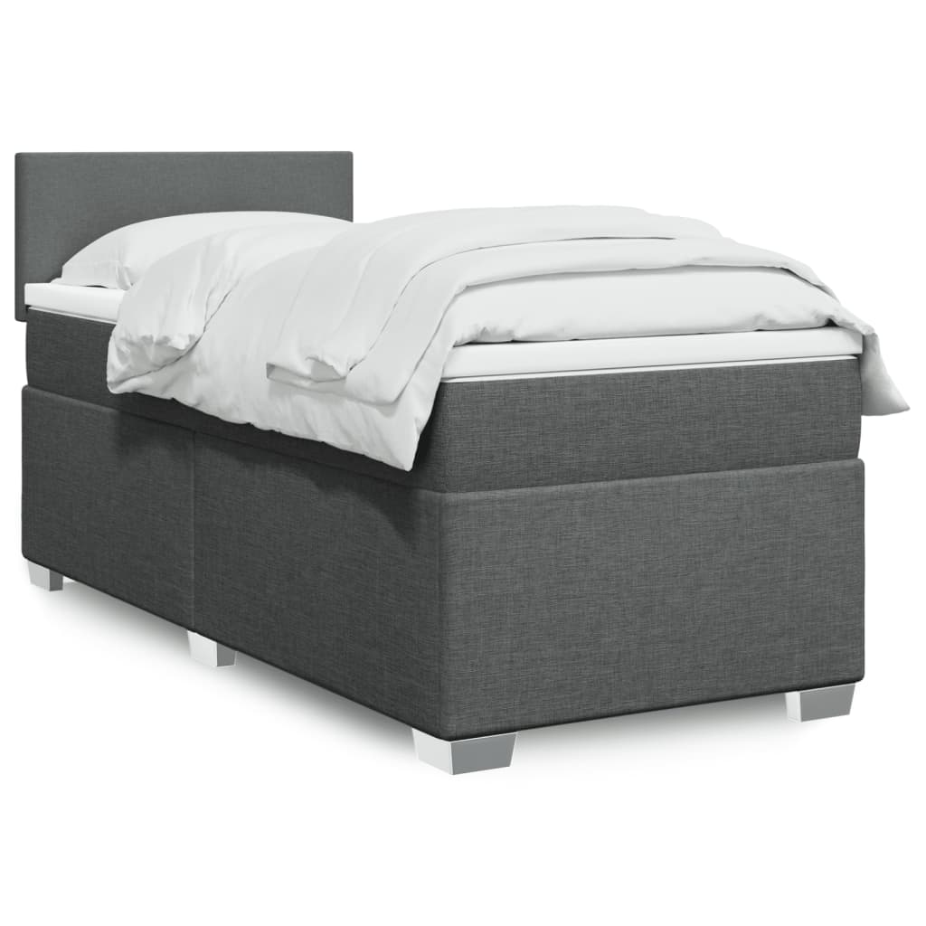 vidaXL Κρεβάτι Boxspring με Στρώμα Σκούρο Γκρι 100x200 εκ. Υφασμάτινο