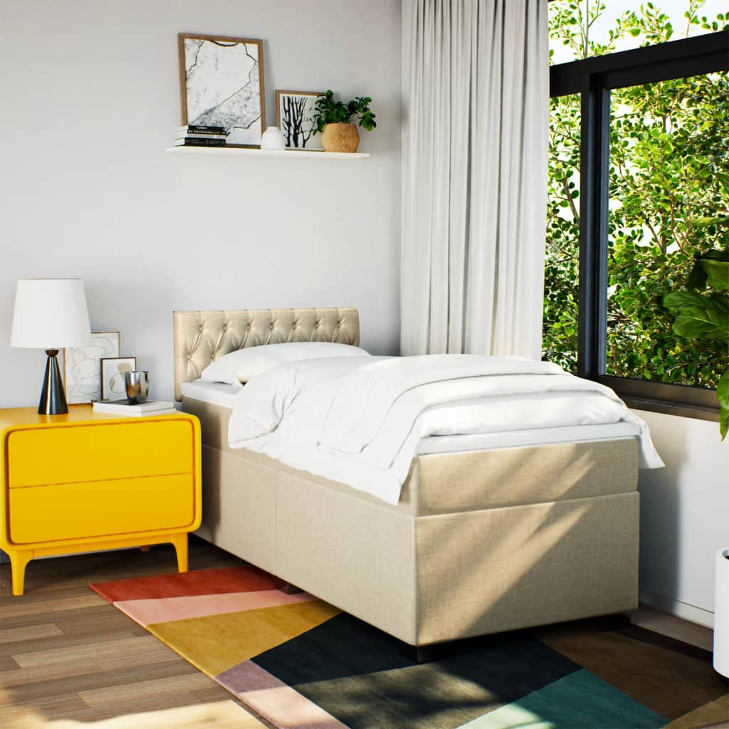 vidaXL Κρεβάτι Boxspring με Στρώμα Κρεμ 100 x 200 εκ. Υφασμάτινο