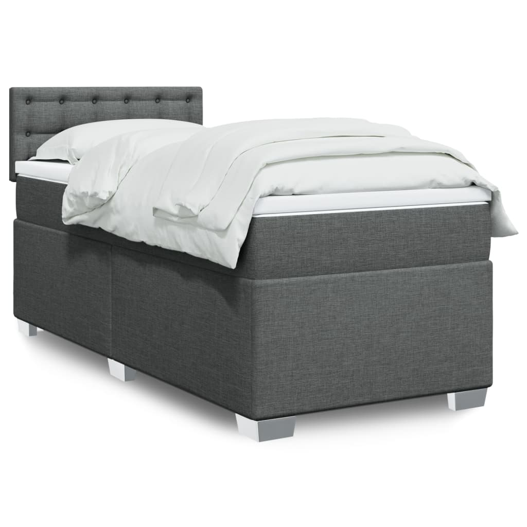 vidaXL Κρεβάτι Boxspring με Στρώμα Σκούρο Γκρι 100x200 εκ. Υφασμάτινο