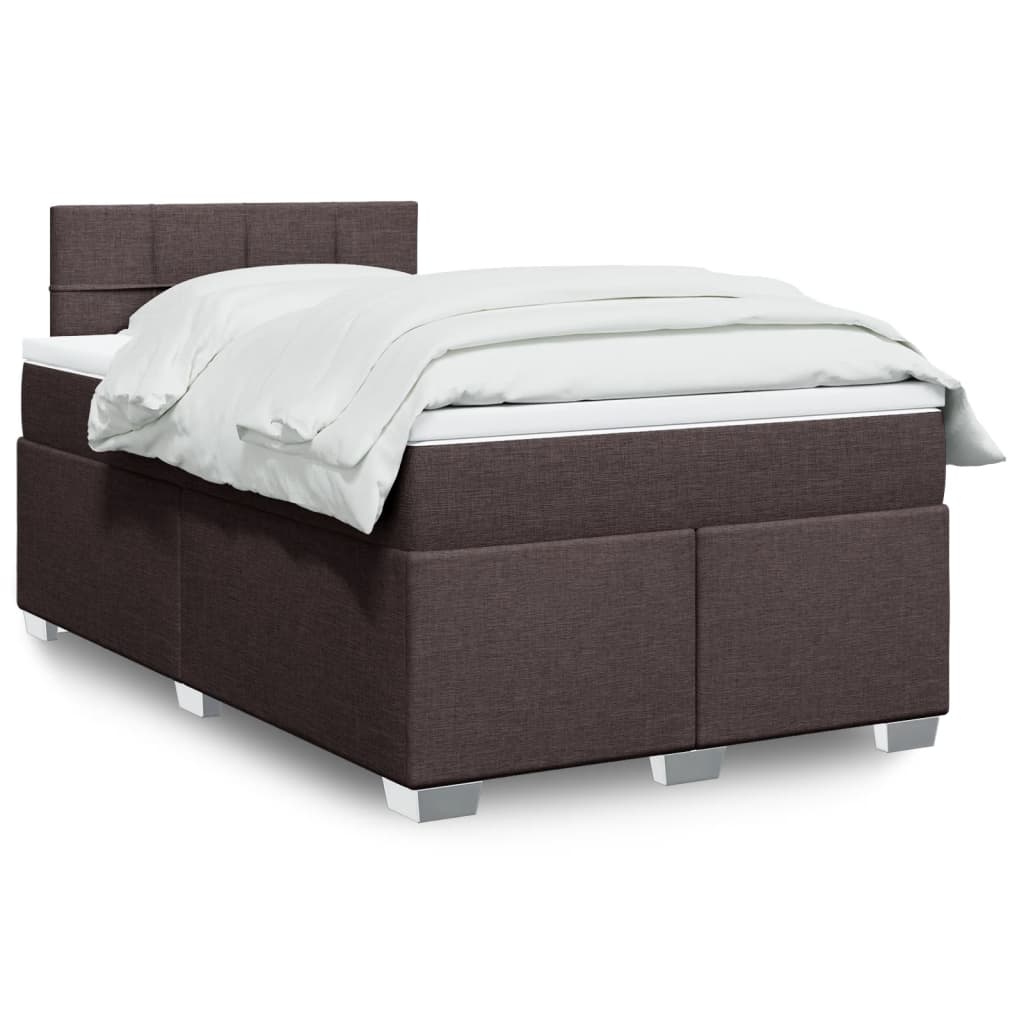 vidaXL Κρεβάτι Boxspring με Στρώμα Σκούρο Καφέ 120x200 εκ. Υφασμάτινο
