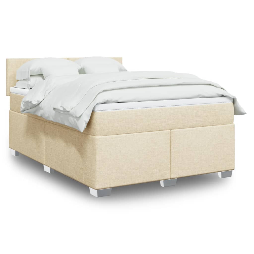vidaXL Κρεβάτι Boxspring με Στρώμα Κρεμ 140x190 εκ. Υφασμάτινο