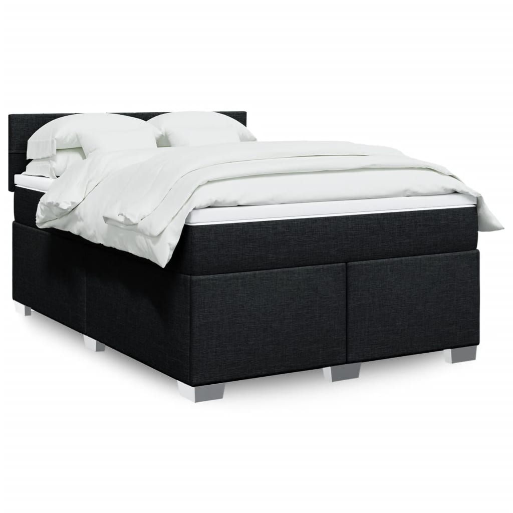 vidaXL Κρεβάτι Boxspring με Στρώμα Μαύρο 140x190 εκ. Υφασμάτινο