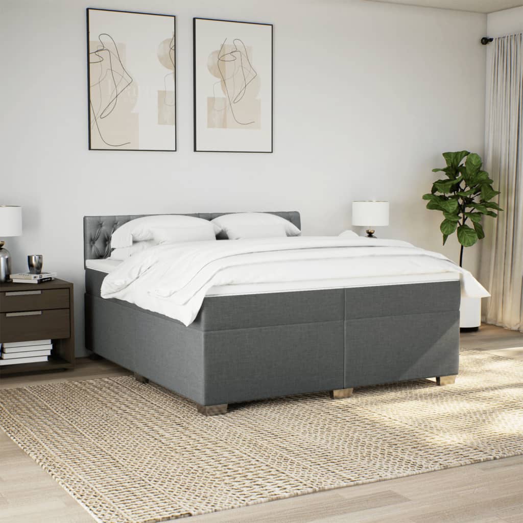 vidaXL Κρεβάτι Boxspring με Στρώμα Σκούρο Γκρι 200x200 εκ. Υφασμάτινο