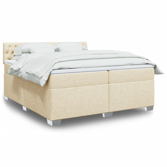 vidaXL Κρεβάτι Boxspring με Στρώμα Κρεμ 200x200 εκ. Υφασμάτινο