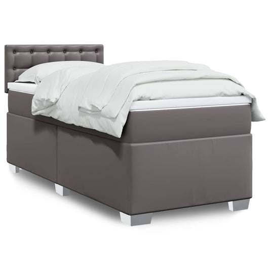 vidaXL Κρεβάτι Boxspring με Στρώμα Γκρι 80 x 200 εκ. Συνθετικό Δέρμα