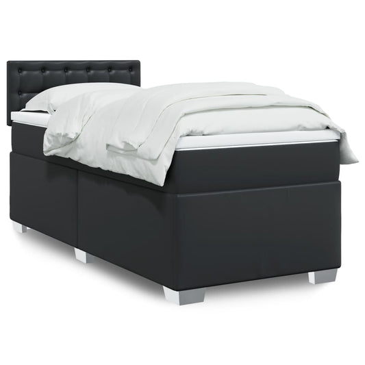 vidaXL Κρεβάτι Boxspring με Στρώμα Μαύρο 100x200εκ.από Συνθετικό Δέρμα