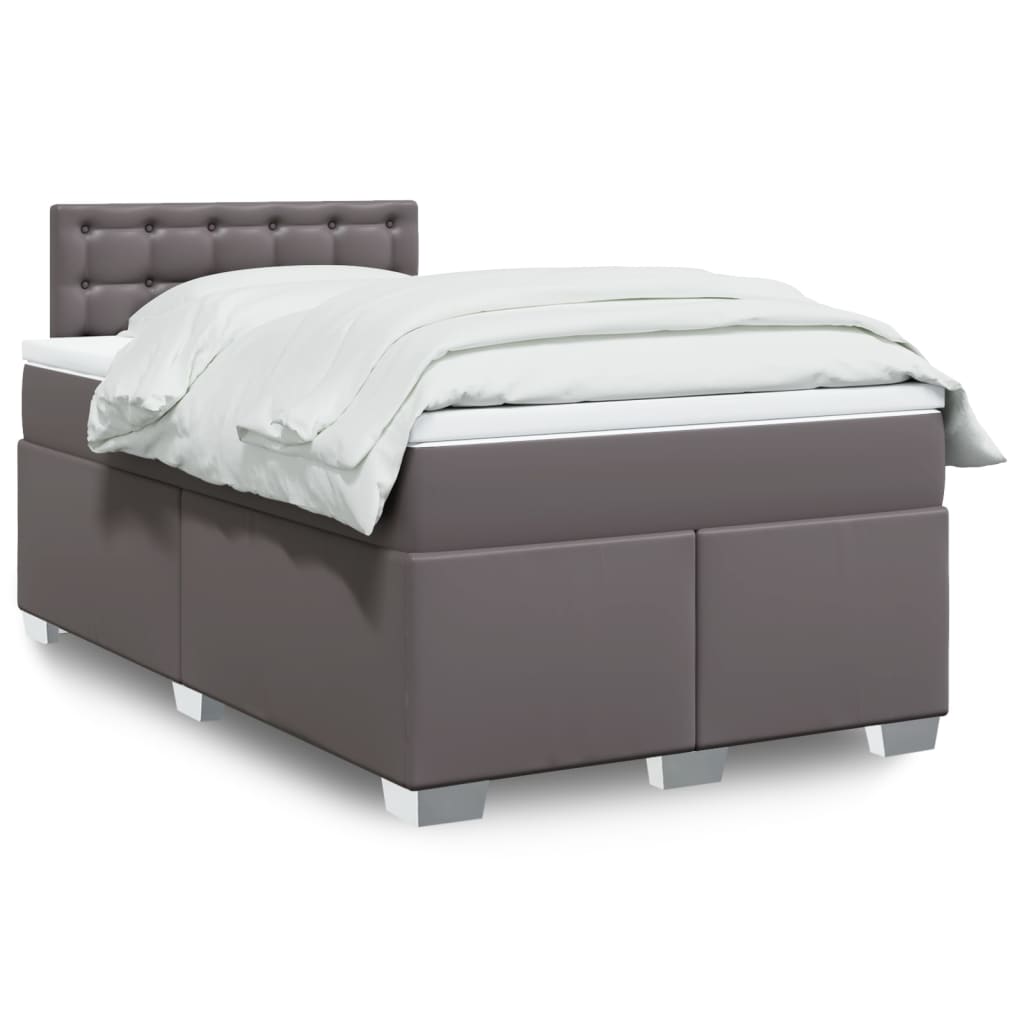 vidaXL Κρεβάτι Boxspring με Στρώμα Γκρι 120x200εκ. από Συνθετικό Δέρμα