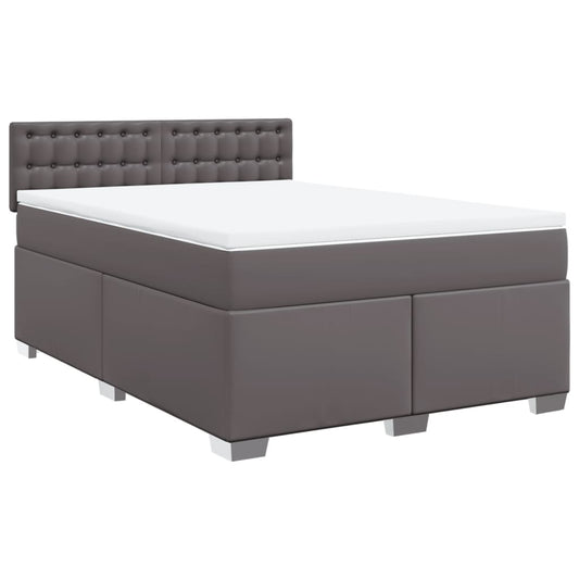 vidaXL Κρεβάτι Boxspring με Στρώμα Γκρι 140x190εκ. από Συνθετικό Δέρμα