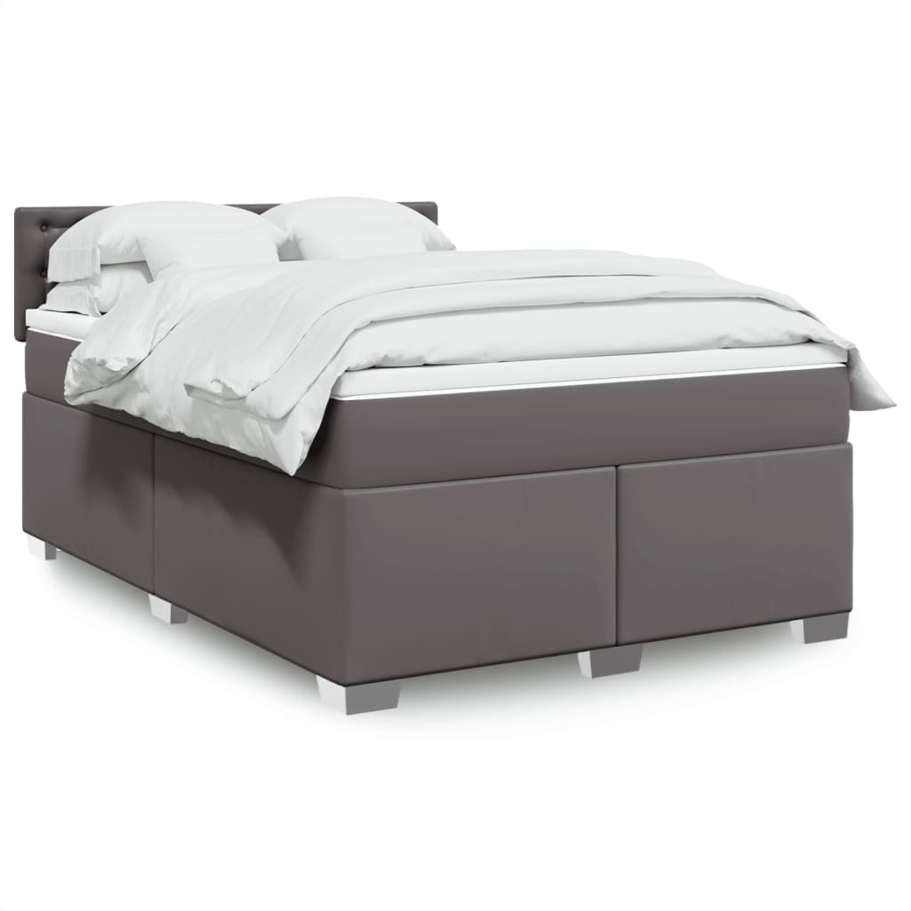vidaXL Κρεβάτι Boxspring με Στρώμα Γκρι 140x190εκ. από Συνθετικό Δέρμα