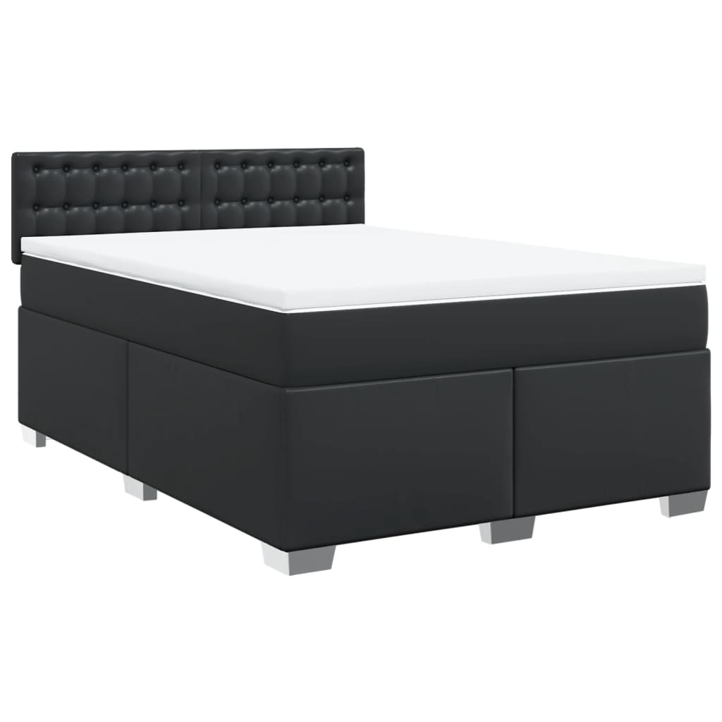 vidaXL Κρεβάτι Boxspring με Στρώμα Μαύρο 140x200εκ.από Συνθετικό Δέρμα