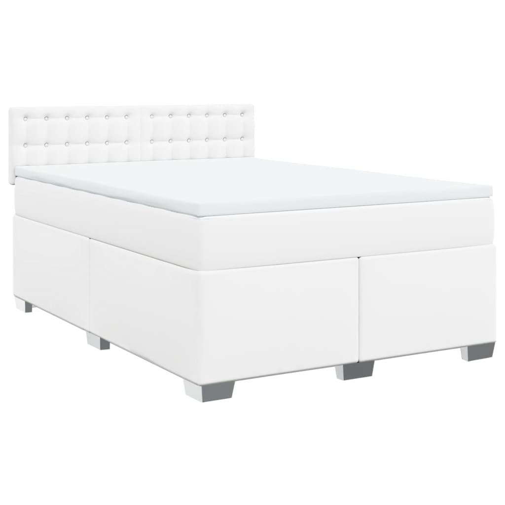vidaXL Κρεβάτι Boxspring με Στρώμα Λευκό 160x200εκ.από Συνθετικό Δέρμα
