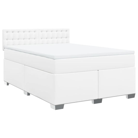 vidaXL Κρεβάτι Boxspring με Στρώμα Λευκό 160x200εκ.από Συνθετικό Δέρμα