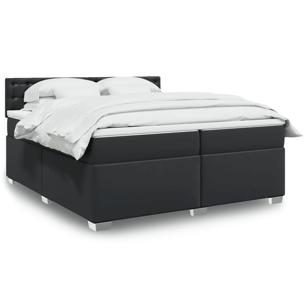 vidaXL Κρεβάτι Boxspring με Στρώμα Μαύρο 200x200 εκ. Συνθετικό Δέρμα