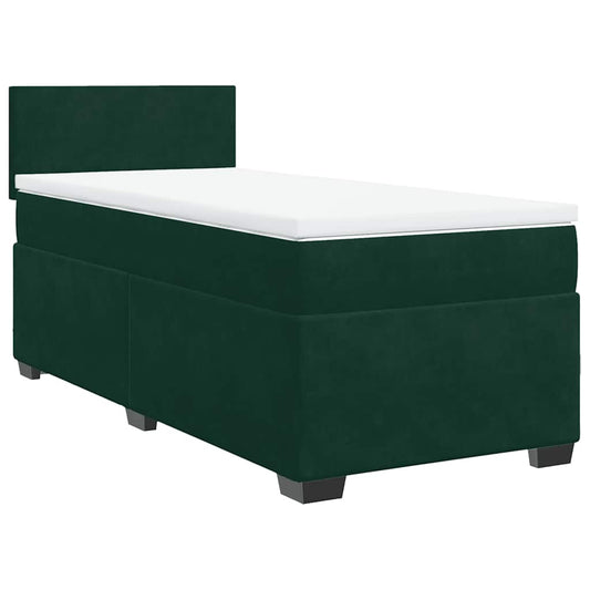 vidaXL Κρεβάτι Boxspring με Στρώμα Σκούρο Πράσινο 80x200 εκ. Βελούδινο