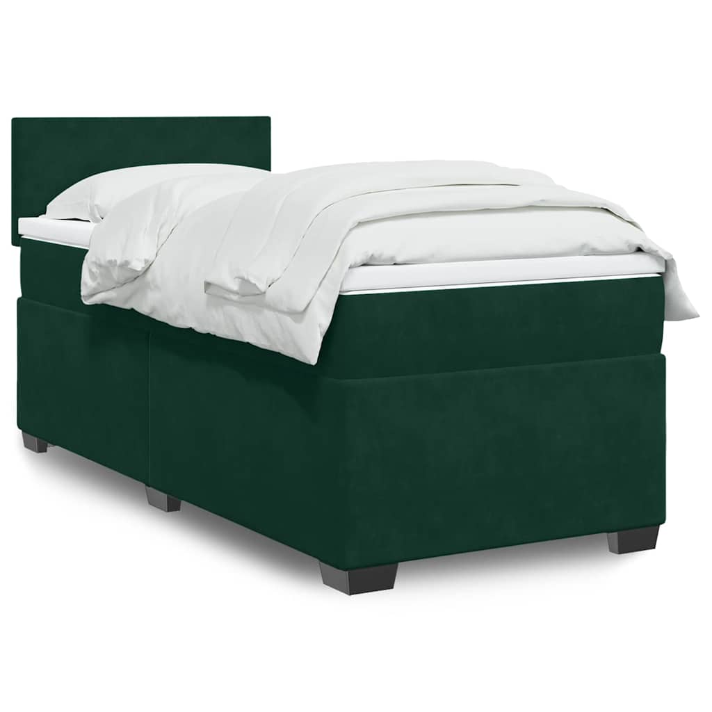 vidaXL Κρεβάτι Boxspring με Στρώμα Σκούρο Πράσινο 80x200 εκ. Βελούδινο