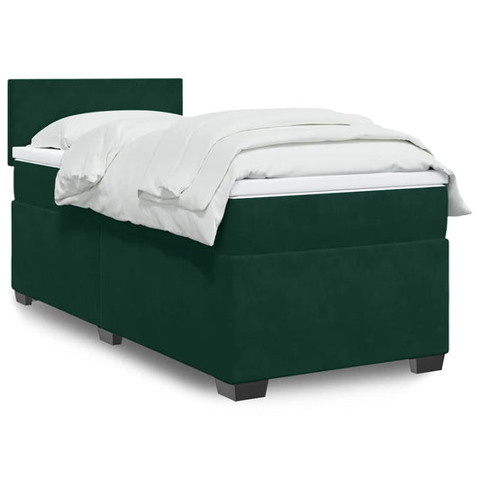 vidaXL Κρεβάτι Boxspring με Στρώμα Σκούρο Πράσινο 80x200 εκ. Βελούδινο