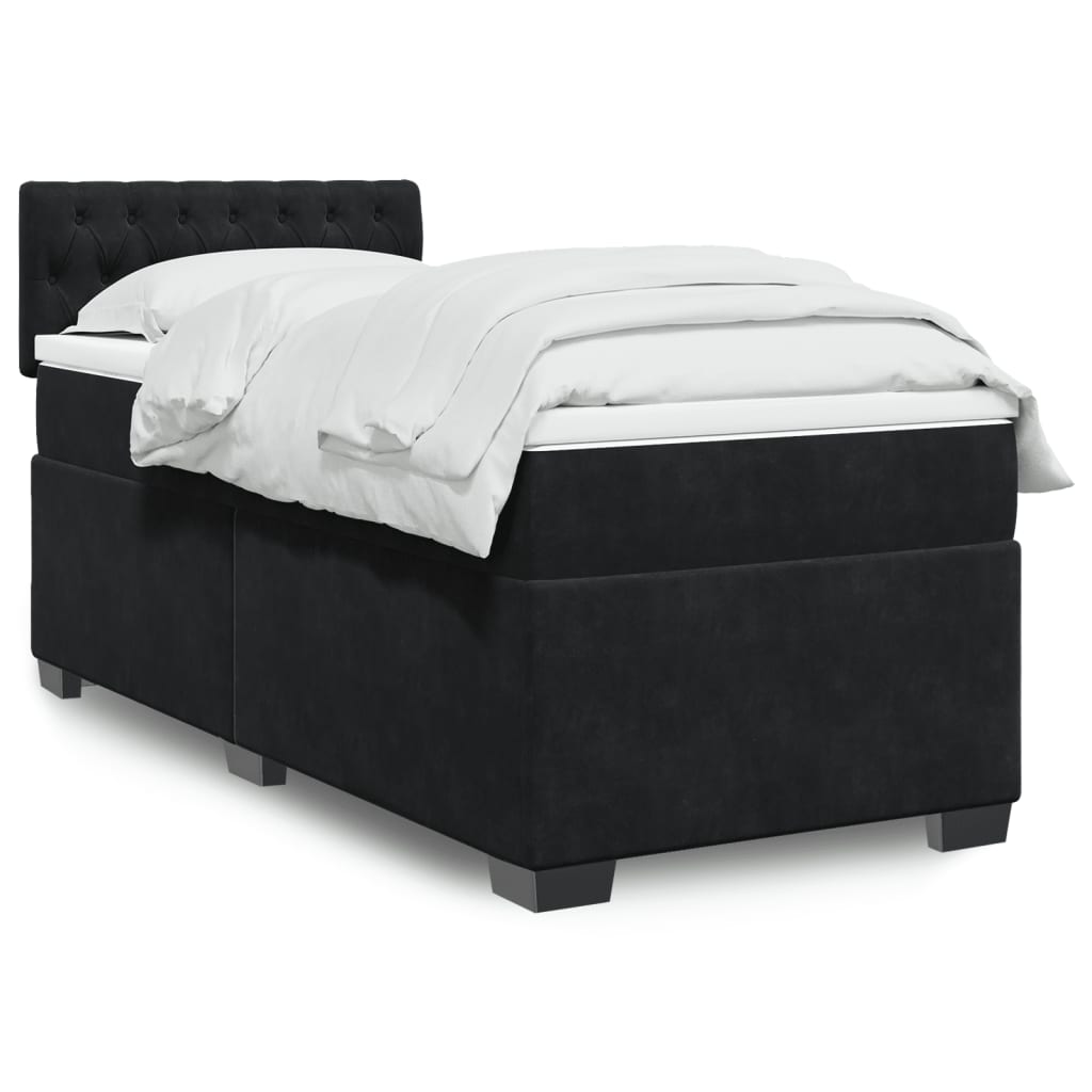 vidaXL Κρεβάτι Boxspring με Στρώμα Μαύρο 80 x 200 εκ. Βελούδινο