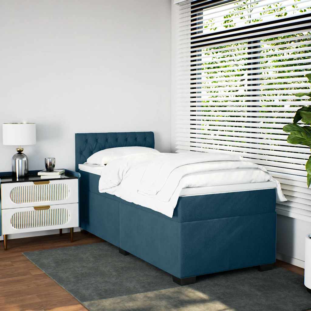 vidaXL Κρεβάτι Boxspring με Στρώμα Σκούρο Μπλε 80 x 200 εκ. Βελούδινο