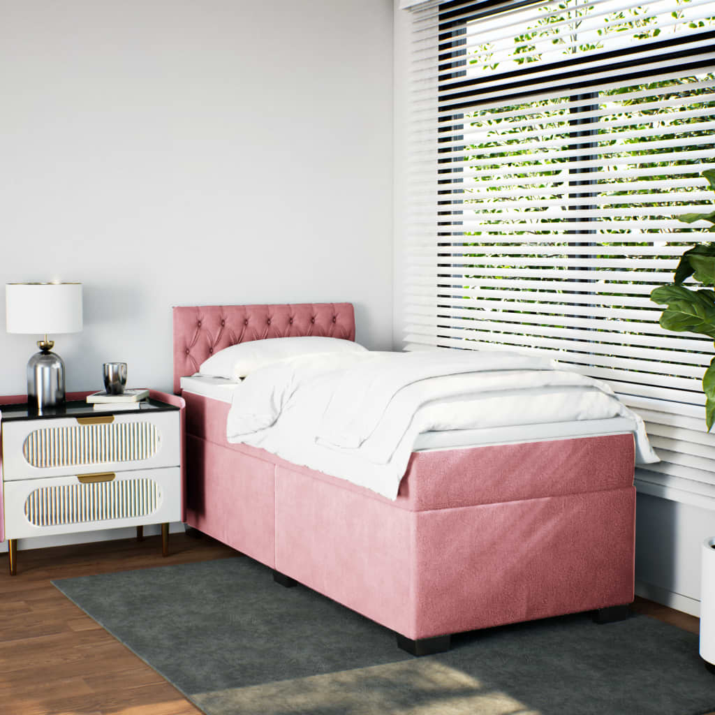 vidaXL Κρεβάτι Boxspring με Στρώμα Ροζ 80 x 200 εκ. Βελούδινο