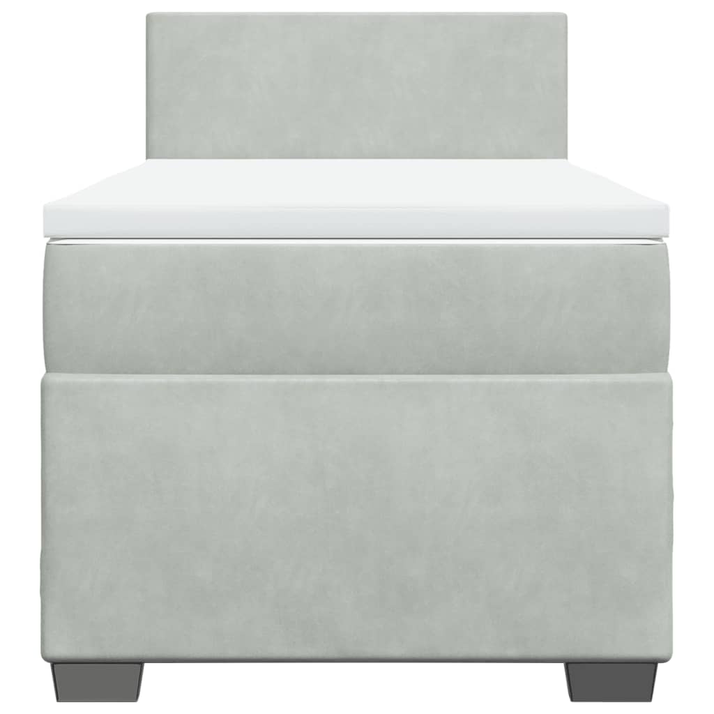 vidaXL Κρεβάτι Boxspring με Στρώμα Ανοιχτό Γκρι 90x190 εκ. Βελούδινο
