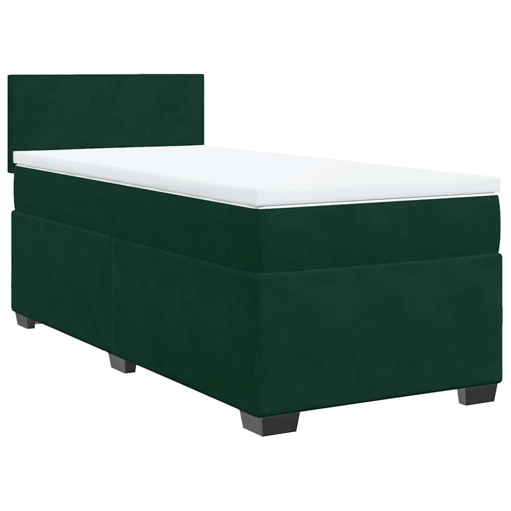 vidaXL Κρεβάτι Boxspring με Στρώμα Σκούρο Πράσινο 90x190 εκ. Βελούδινο