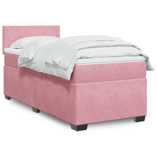 vidaXL Κρεβάτι Boxspring με Στρώμα Ροζ 90x190 εκ. Βελούδινο