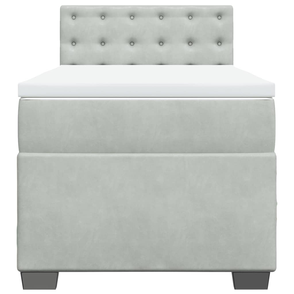 vidaXL Κρεβάτι Boxspring με Στρώμα Ανοιχτό Γκρι 90x190 εκ. Βελούδινο