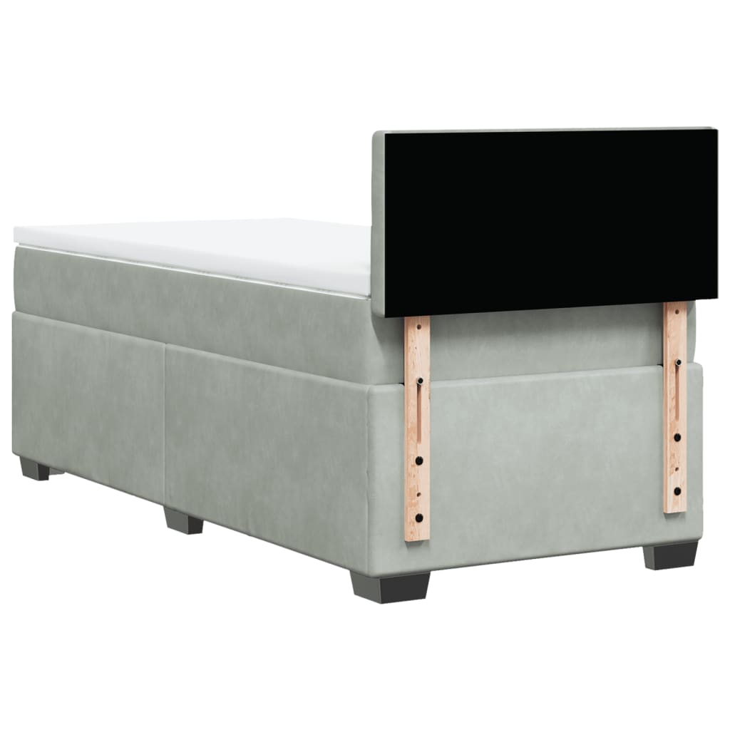 vidaXL Κρεβάτι Boxspring με Στρώμα Ανοιχτό Γκρι 90x190 εκ. Βελούδινο