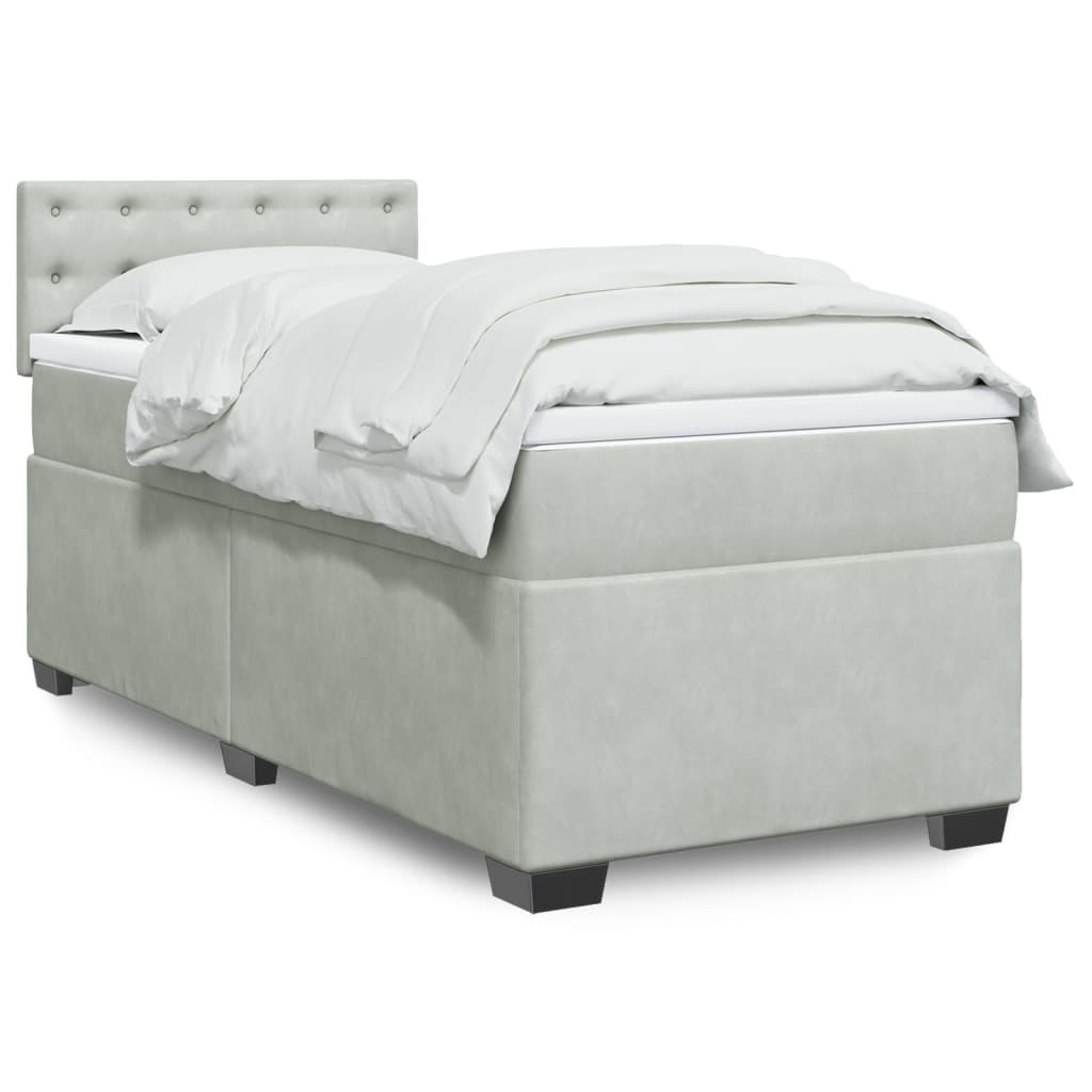 vidaXL Κρεβάτι Boxspring με Στρώμα Ανοιχτό Γκρι 90x190 εκ. Βελούδινο