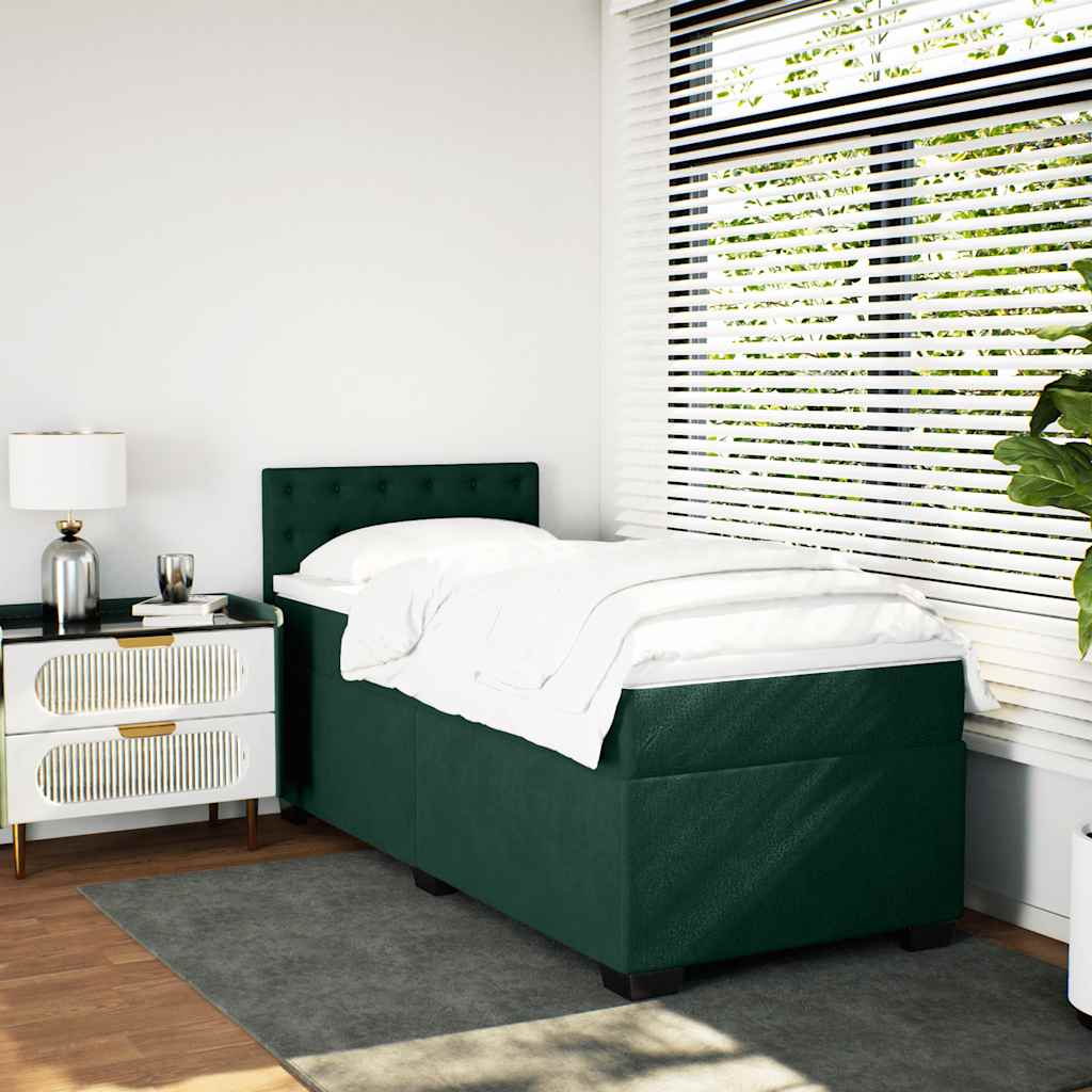 vidaXL Κρεβάτι Boxspring με Στρώμα Σκούρο Πράσινο 90x190 εκ. Βελούδινο