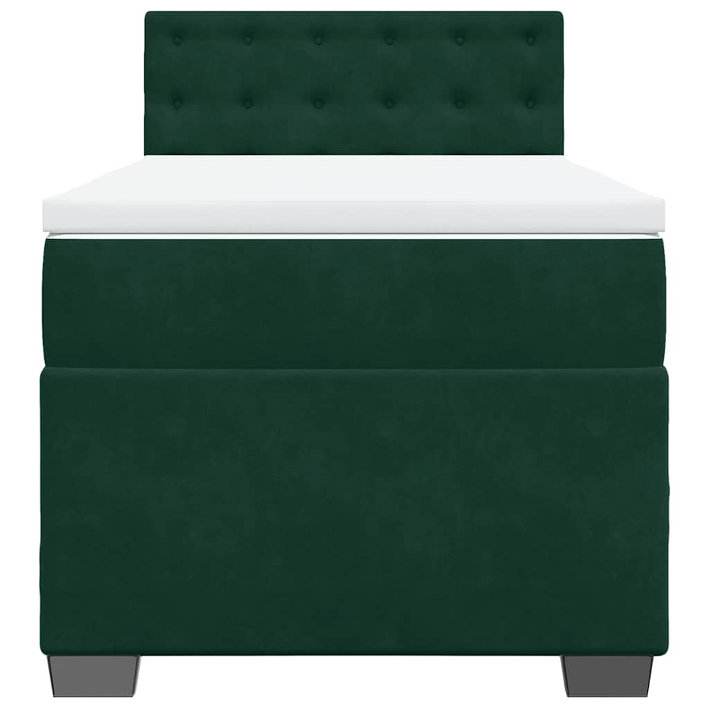 vidaXL Κρεβάτι Boxspring με Στρώμα Σκούρο Πράσινο 90x190 εκ. Βελούδινο