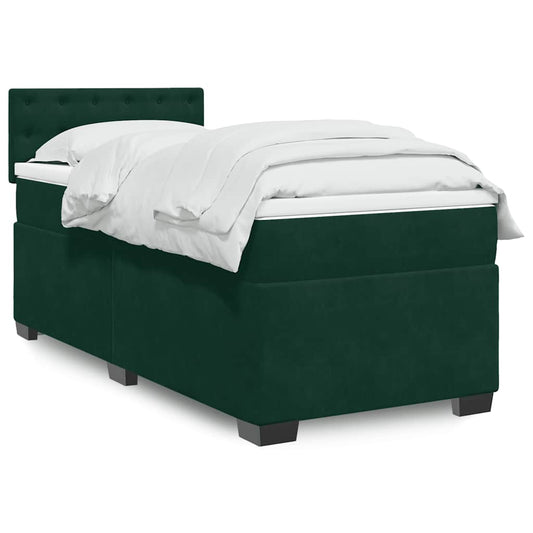 vidaXL Κρεβάτι Boxspring με Στρώμα Σκούρο Πράσινο 90x190 εκ. Βελούδινο