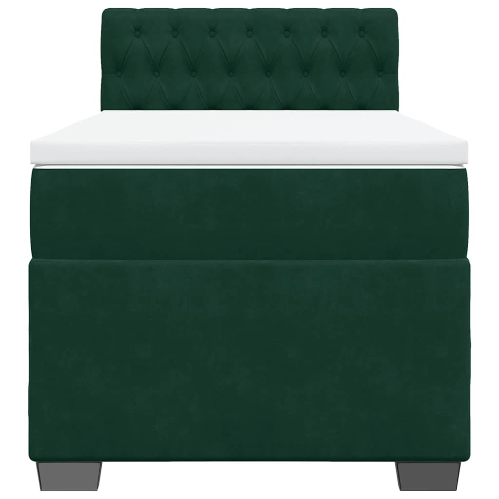 vidaXL Κρεβάτι Boxspring με Στρώμα Σκούρο Πράσινο 90x190 εκ. Βελούδινο