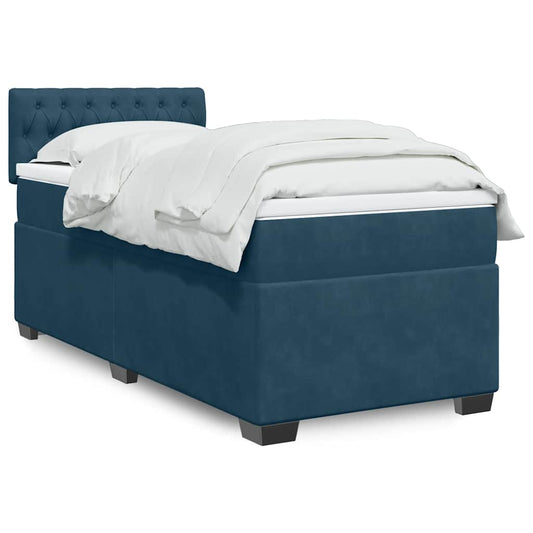 vidaXL Κρεβάτι Boxspring με Στρώμα Σκούρο Μπλε 90x190 εκ. Βελούδινο