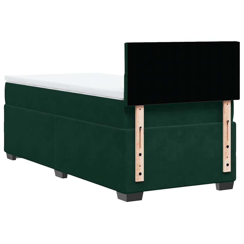 vidaXL Κρεβάτι Boxspring με Στρώμα Σκούρο Πράσινο 90x190 εκ. Βελούδινο
